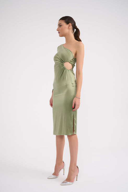 One Shoulder Midi Dress With Waist Decollete